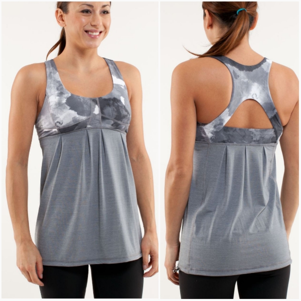 Lululemon Top Run Your Heart Out Tank Gray White Watercolor Heather Gray 4